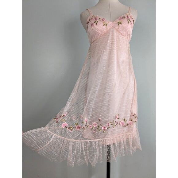 Sue Wong Dresses & Skirts - Vintage Sue Wong Mini Dress 2 Pink Y2K Fairy Nymph Floral Babydoll Lace Bead